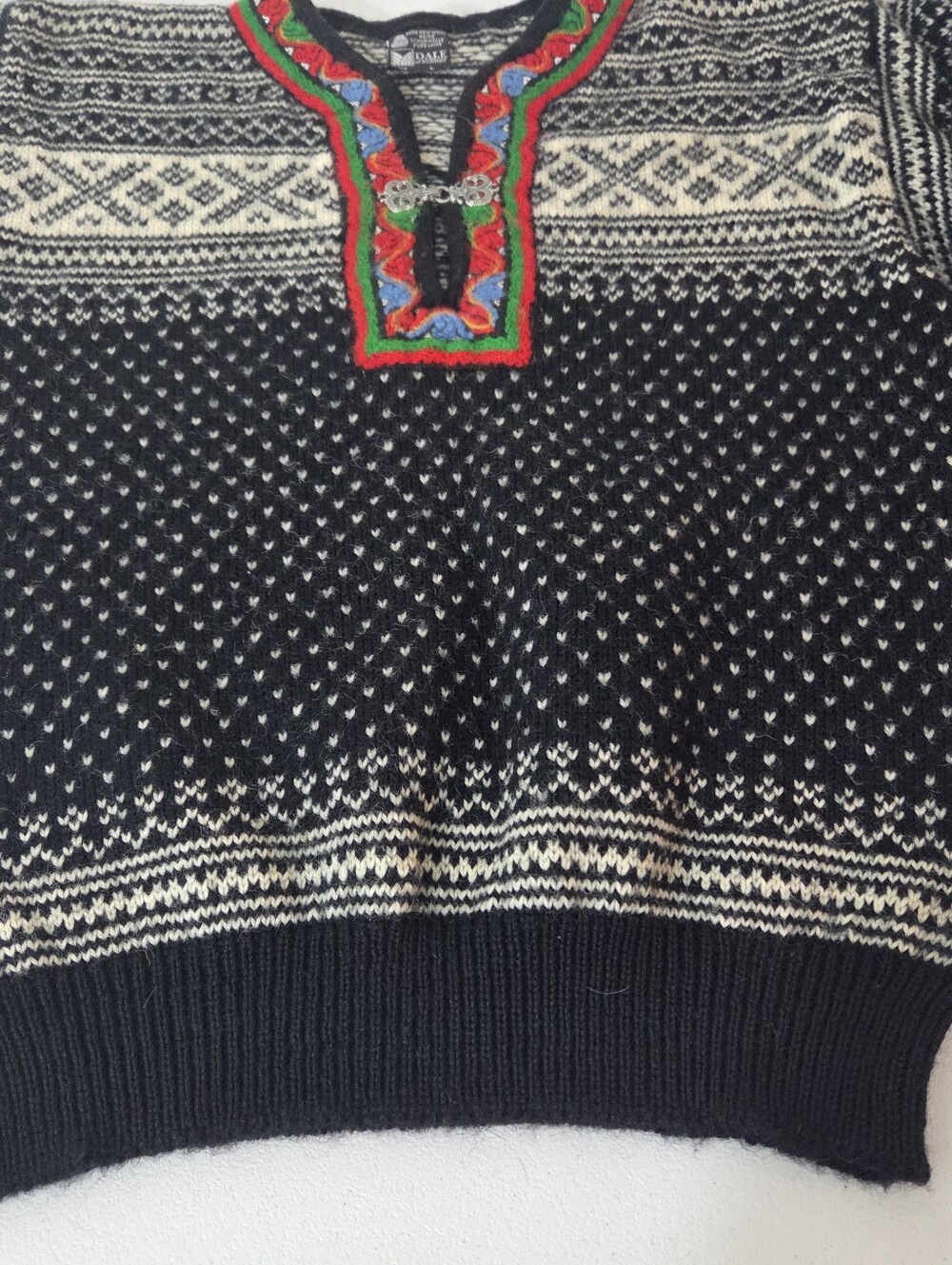 Vintage Dale Of Norway Women's L 44 Black Wool Sweater Nordic Setesdal Lusekofte - Picture 14 of 14